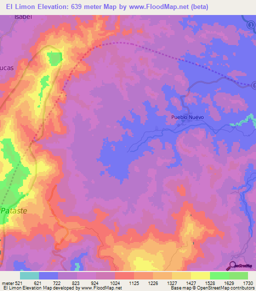 El Limon,Nicaragua Elevation Map