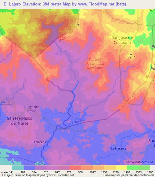 El Lajero,Nicaragua Elevation Map