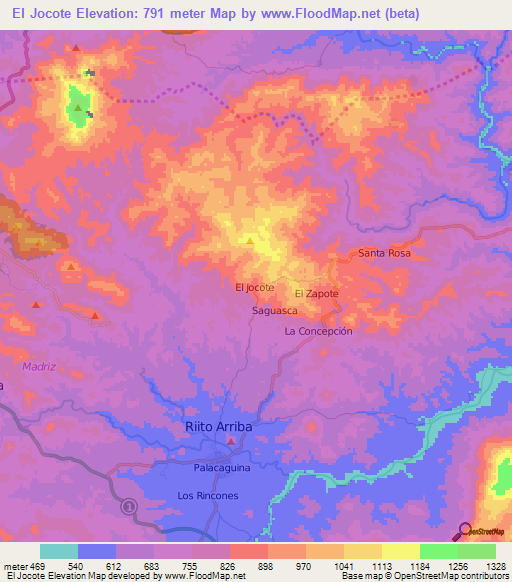 El Jocote,Nicaragua Elevation Map
