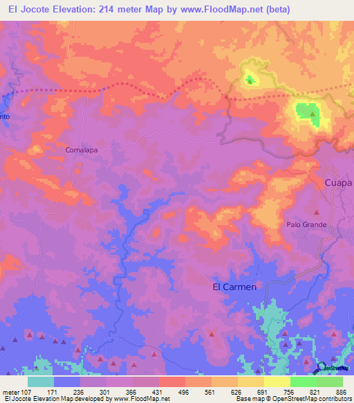 El Jocote,Nicaragua Elevation Map