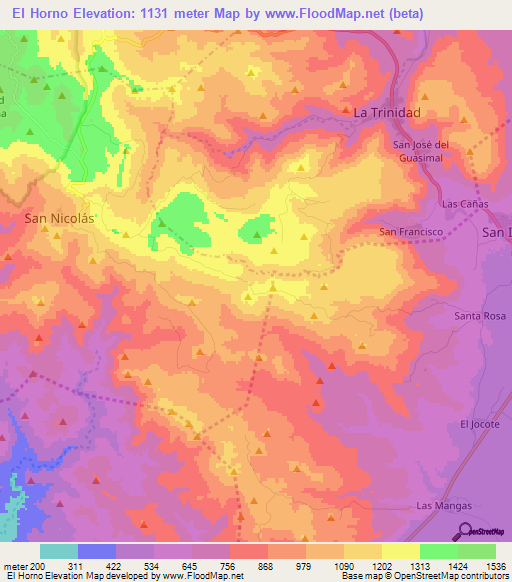 El Horno,Nicaragua Elevation Map