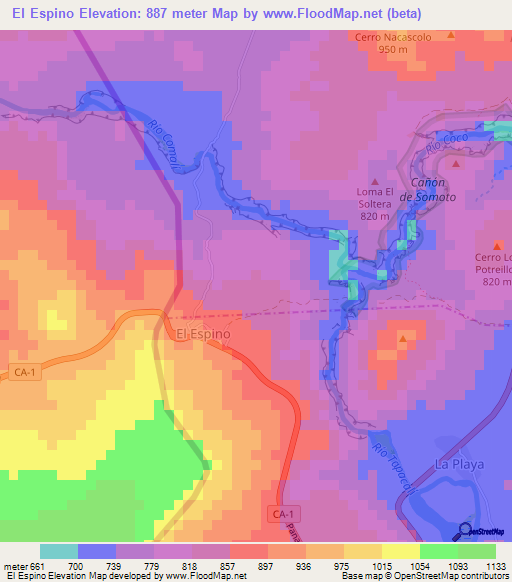 El Espino,Nicaragua Elevation Map