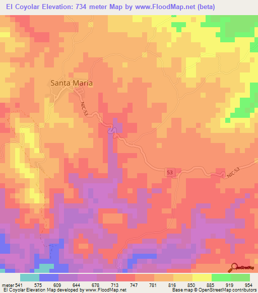 El Coyolar,Nicaragua Elevation Map