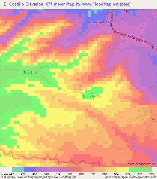 El Costillo,Nicaragua Elevation Map