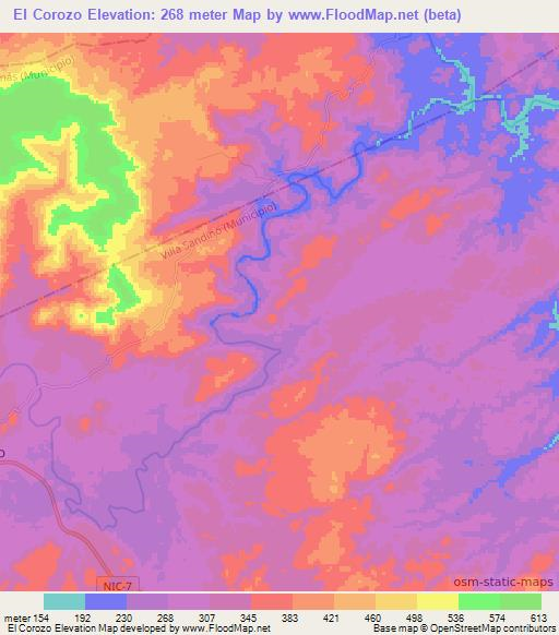 El Corozo,Nicaragua Elevation Map