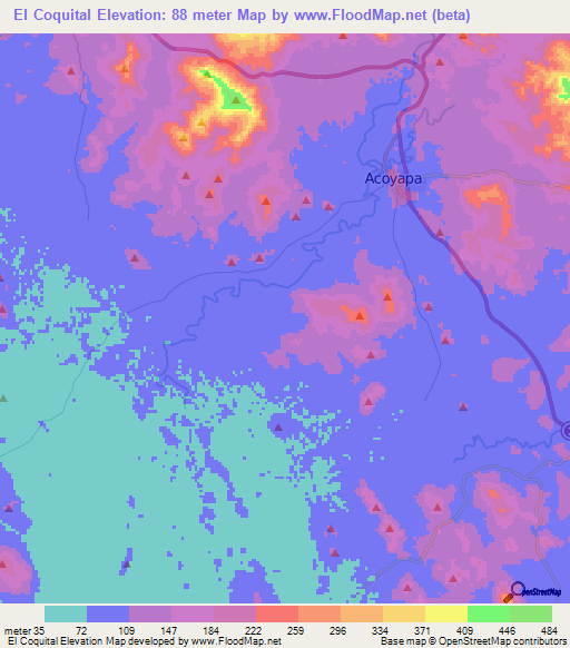 El Coquital,Nicaragua Elevation Map