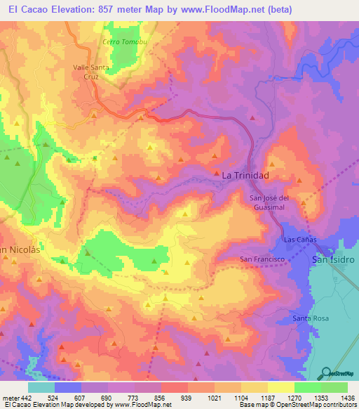 El Cacao,Nicaragua Elevation Map