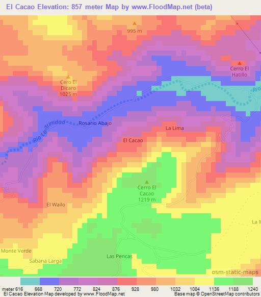 El Cacao,Nicaragua Elevation Map