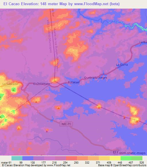 El Cacao,Nicaragua Elevation Map