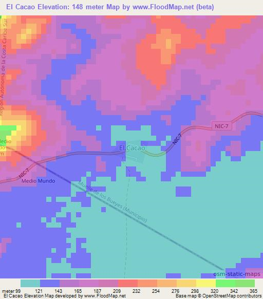 El Cacao,Nicaragua Elevation Map