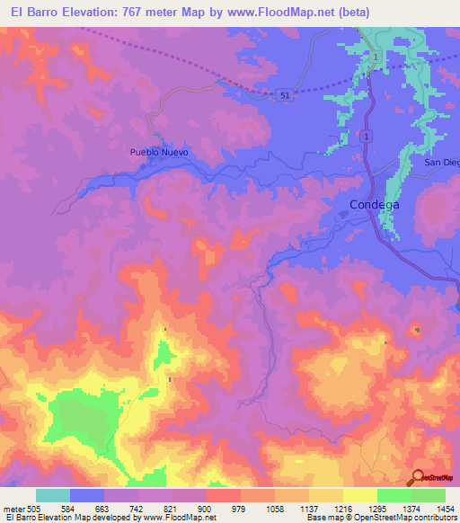El Barro,Nicaragua Elevation Map