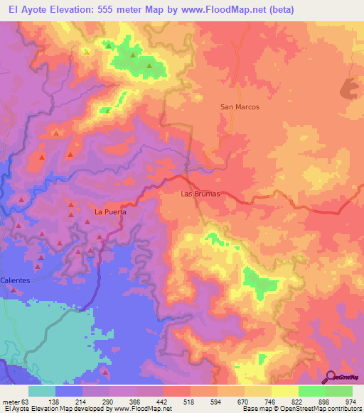 El Ayote,Nicaragua Elevation Map