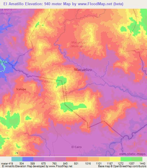 El Amatillo,Nicaragua Elevation Map