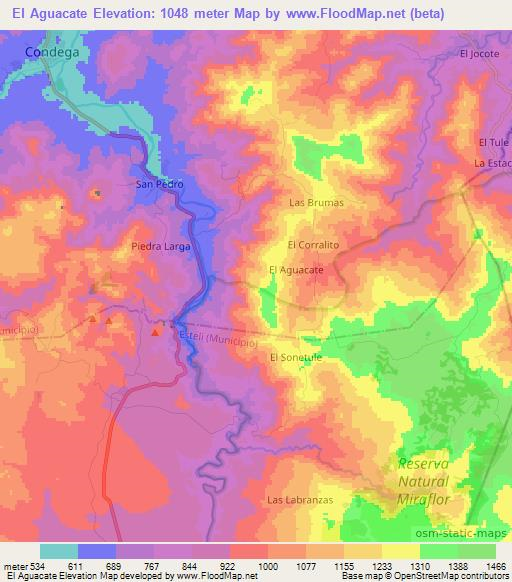 El Aguacate,Nicaragua Elevation Map