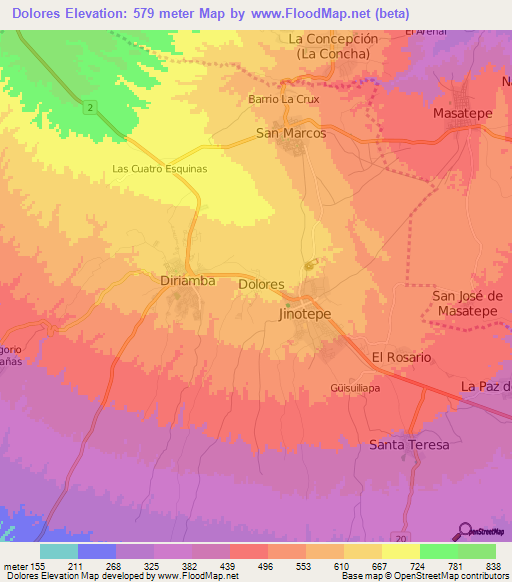 Dolores,Nicaragua Elevation Map