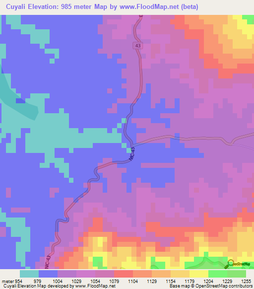 Cuyali,Nicaragua Elevation Map