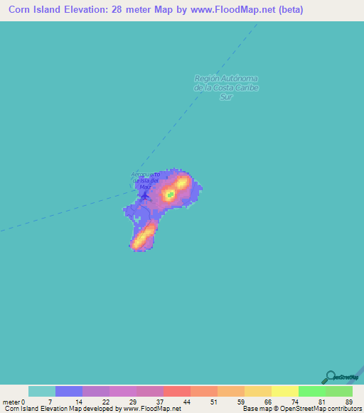 Corn Island,Nicaragua Elevation Map