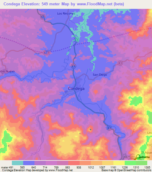 Condega,Nicaragua Elevation Map