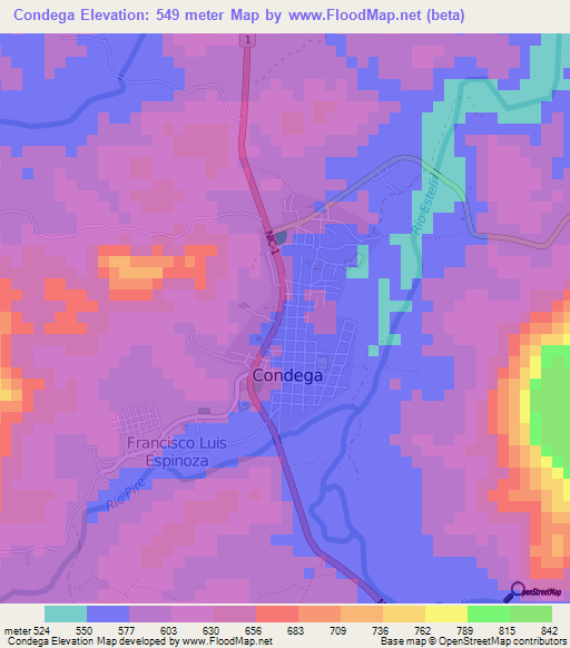 Condega,Nicaragua Elevation Map