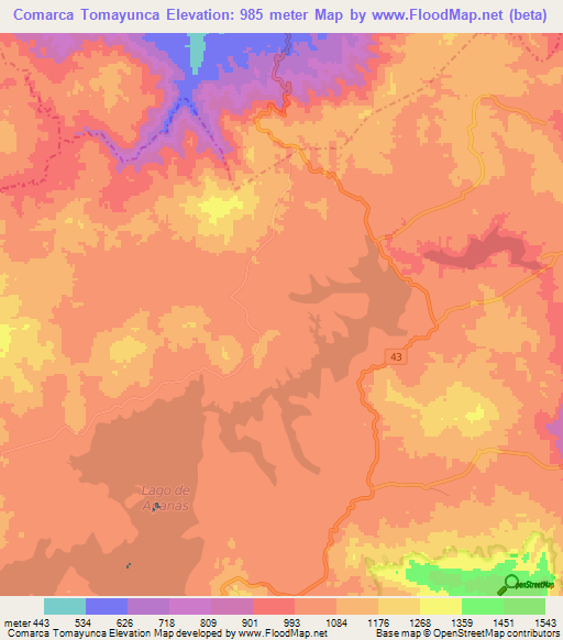 Comarca Tomayunca,Nicaragua Elevation Map