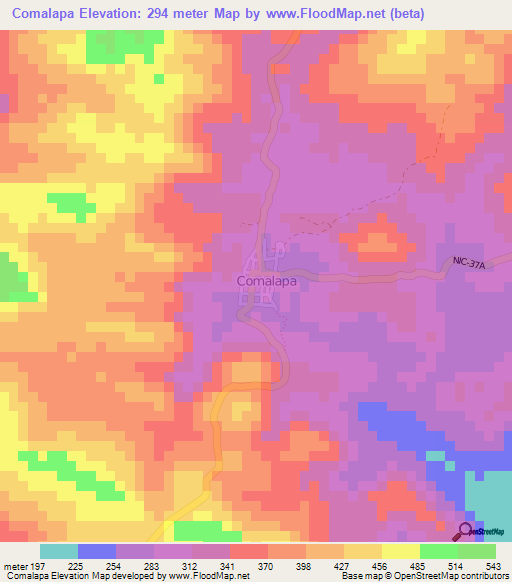 Comalapa,Nicaragua Elevation Map