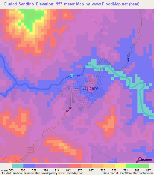 Ciudad Sandino,Nicaragua Elevation Map