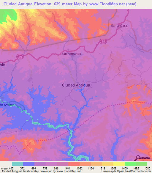 Ciudad Antigua,Nicaragua Elevation Map