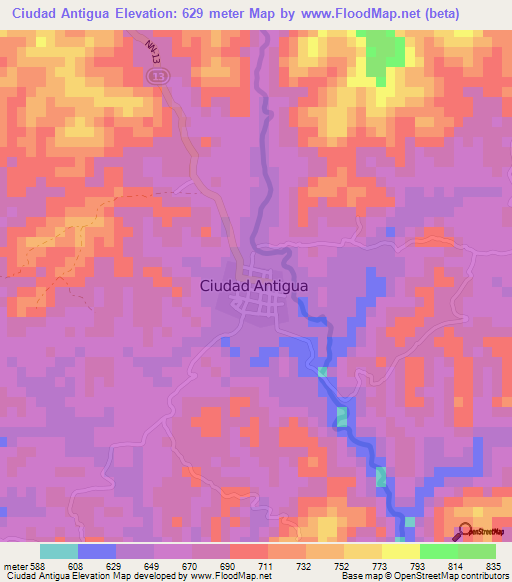Ciudad Antigua,Nicaragua Elevation Map