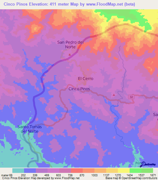 Cinco Pinos,Nicaragua Elevation Map