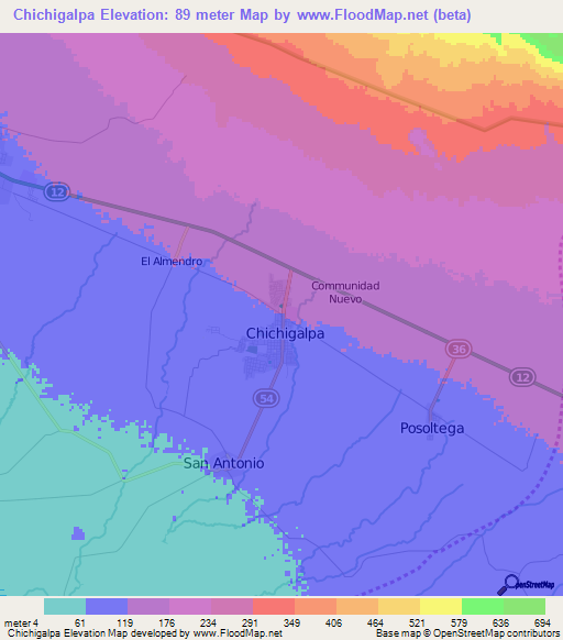 Chichigalpa,Nicaragua Elevation Map