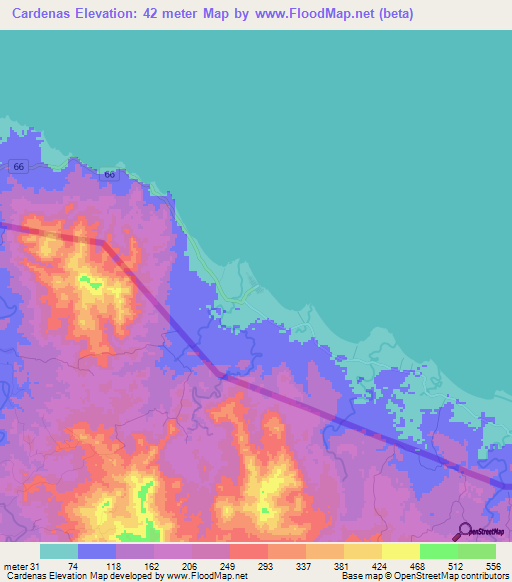 Cardenas,Nicaragua Elevation Map