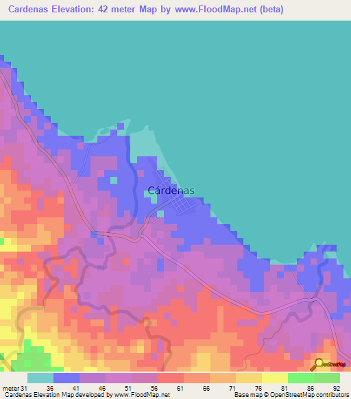 Cardenas,Nicaragua Elevation Map