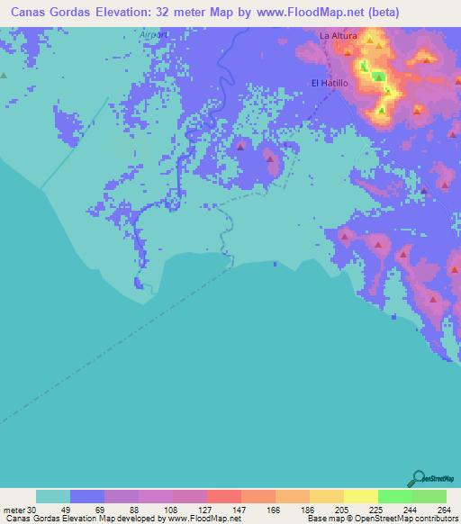 Canas Gordas,Nicaragua Elevation Map