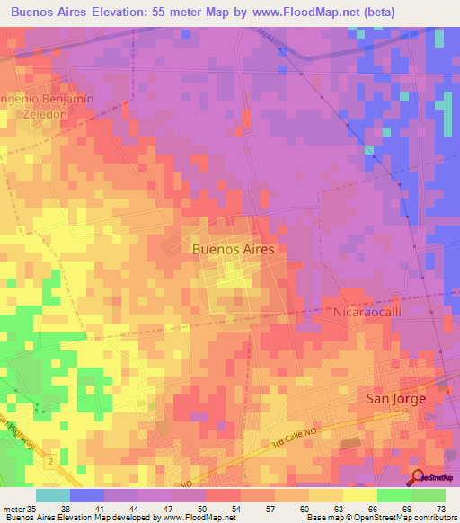 Buenos Aires,Nicaragua Elevation Map