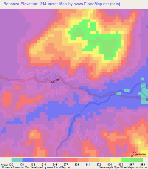 Bonanza,Nicaragua Elevation Map