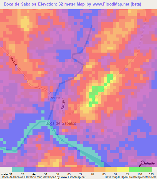 Boca de Sabalos,Nicaragua Elevation Map