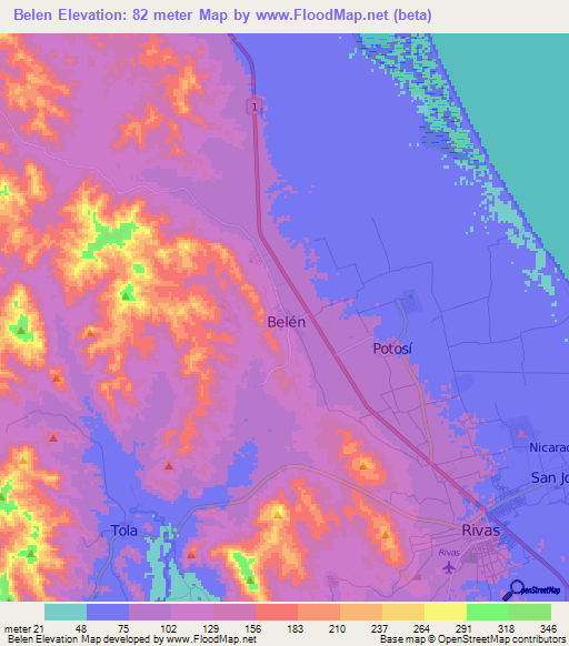 Belen,Nicaragua Elevation Map
