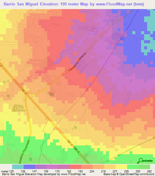 Barrio San Miguel,Nicaragua Elevation Map