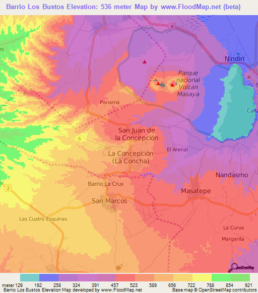 Barrio Los Bustos,Nicaragua Elevation Map