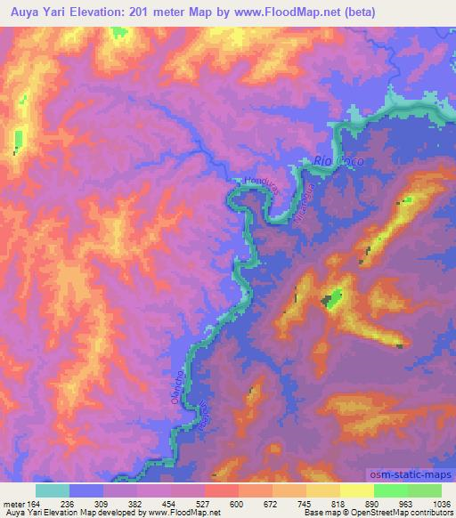 Auya Yari,Nicaragua Elevation Map