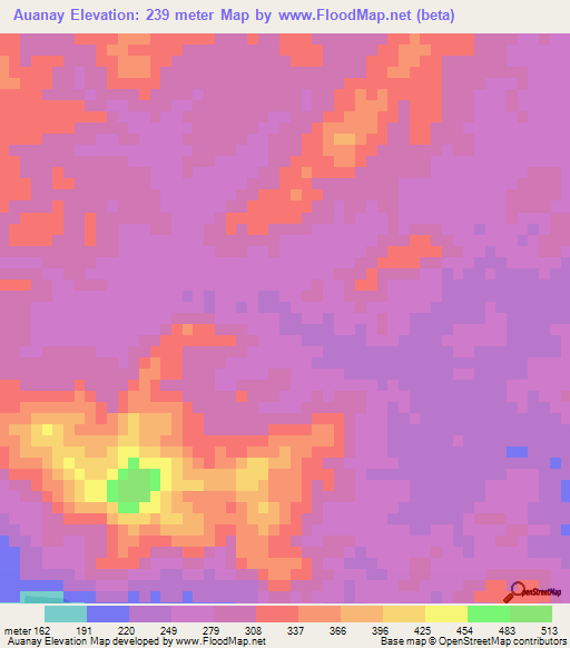 Auanay,Nicaragua Elevation Map