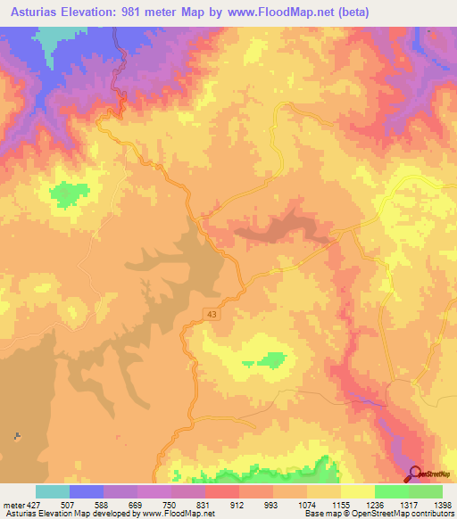 Asturias,Nicaragua Elevation Map