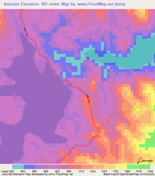Asturias,Nicaragua Elevation Map