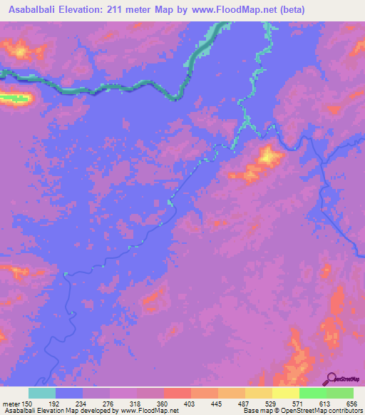 Asabalbali,Nicaragua Elevation Map