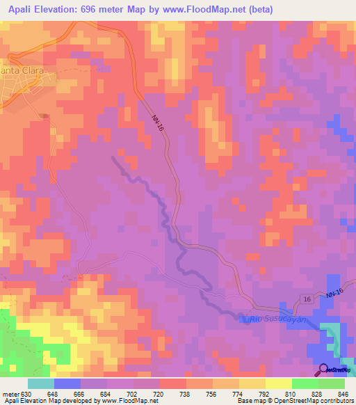 Apali,Nicaragua Elevation Map