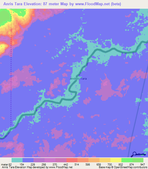 Anris Tara,Nicaragua Elevation Map