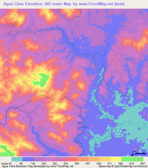 Agua Clara,Nicaragua Elevation Map