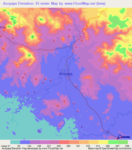 Acoyapa,Nicaragua Elevation Map