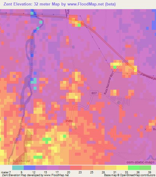 Zent,Costa Rica Elevation Map