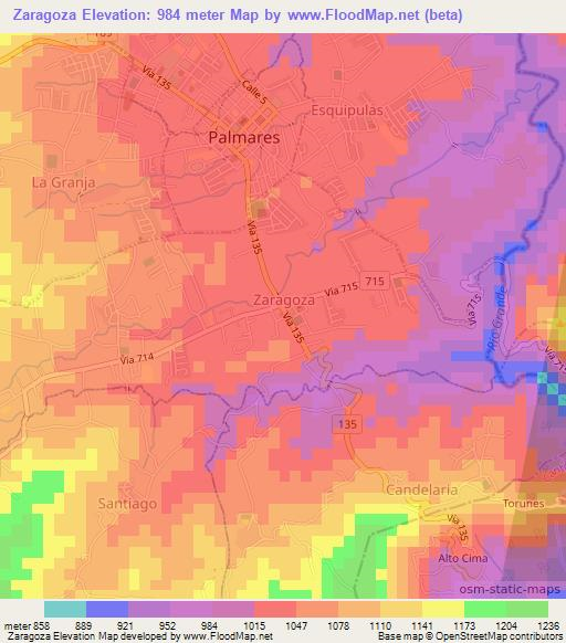 Zaragoza,Costa Rica Elevation Map